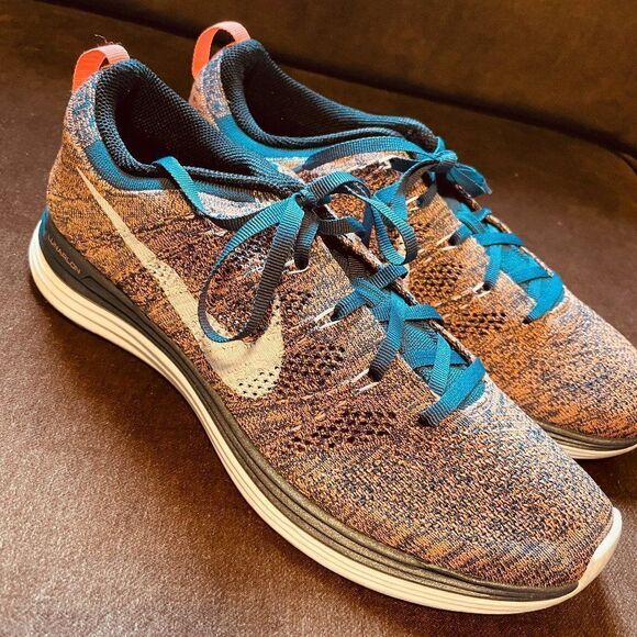 Mint Condition NIKE FLYKNIT LUNAR 1 orange navy 10 - Picture 1 of 8